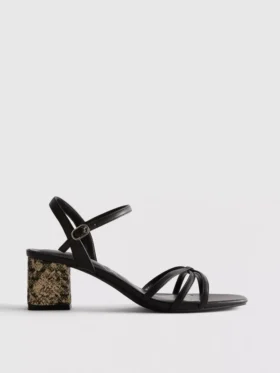 Strappy woven block heel sandals