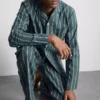 Stripe poplin long pajamas