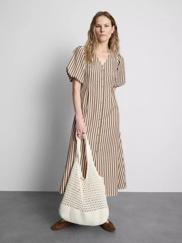 Striped puff-sleeve midi dress Striped puff-sleeve midi dress