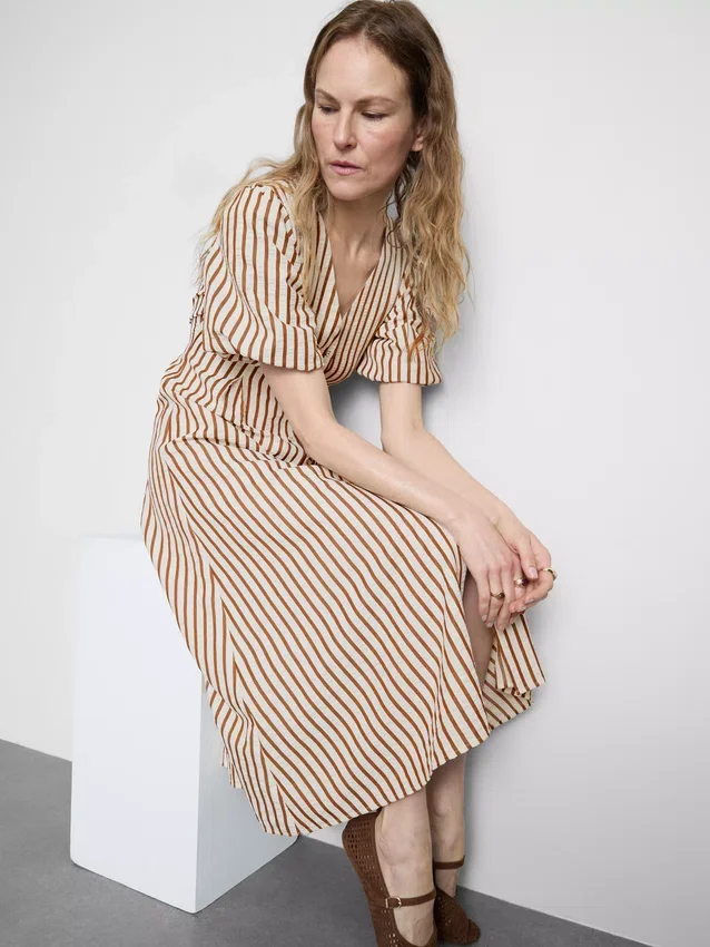Striped puff-sleeve midi dress Striped puff-sleeve midi dress