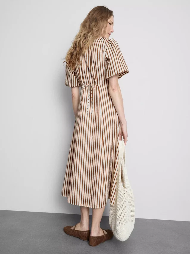 Striped puff-sleeve midi dress Striped puff-sleeve midi dress
