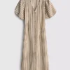 Striped puff-sleeve midi dress Striped puff-sleeve midi dress