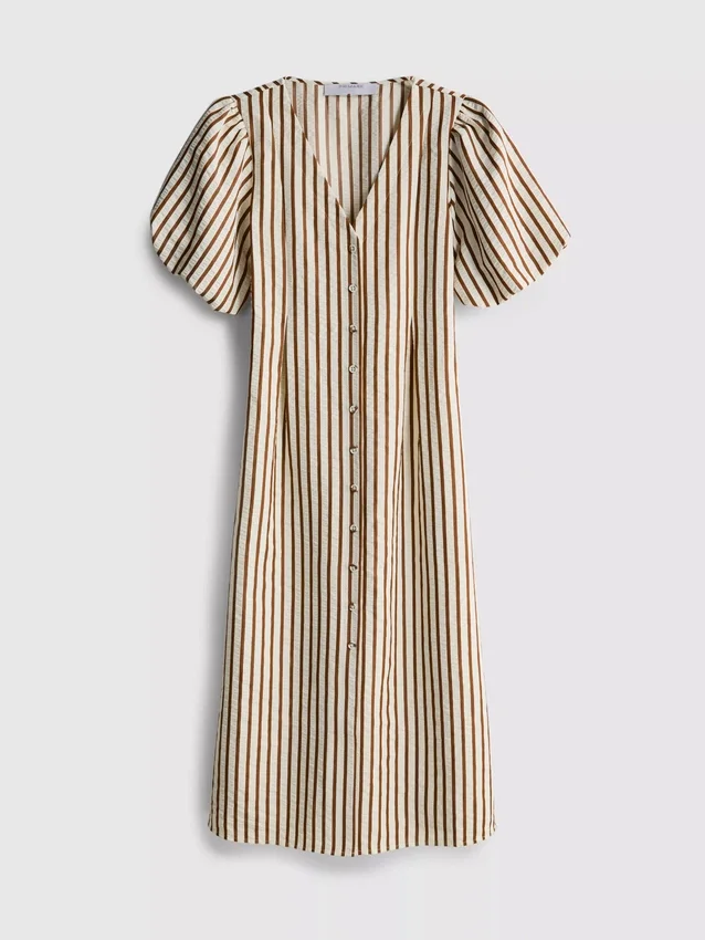 Striped puff-sleeve midi dress Striped puff-sleeve midi dress