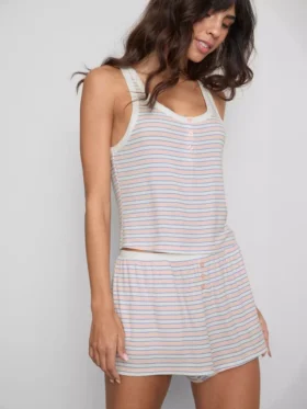Striped ribbed pajama cami top