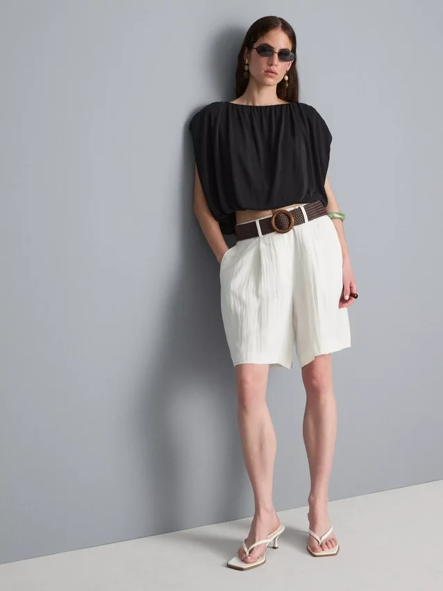 Textured belted bermuda shorts Textured belted bermuda shorts