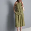 Textured button through halterneck top