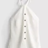Textured button through halterneck top
