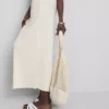 Textured drawstring maxi skirt