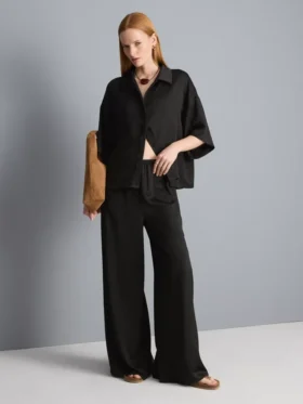 Textured straight-leg satin pants