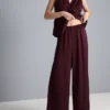 Textured straight-leg satin pants