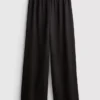 Textured straight-leg satin pants