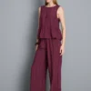 Textured stripe wide leg pants