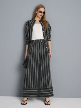Textured stripe wide leg pants
