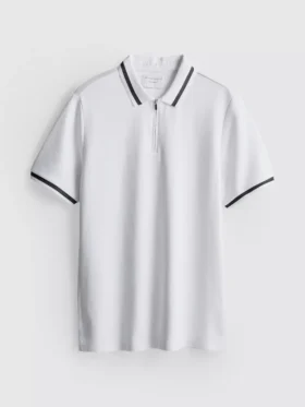 Textured zip-neck polo shirt