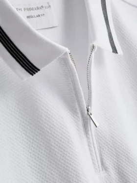 Textured zip-neck polo shirt