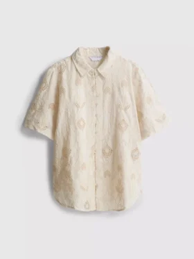 The edit curved-hem broderie shirt