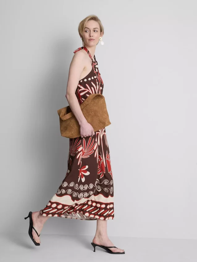 The edit linen-blend printed halter midi dress The edit linen-blend printed halter midi dress