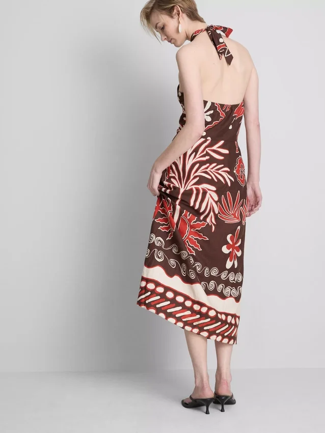 The edit linen-blend printed halter midi dress The edit linen-blend printed halter midi dress