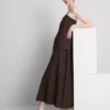 The edit linen-blend tiered midi dress The edit linen-blend tiered midi dress