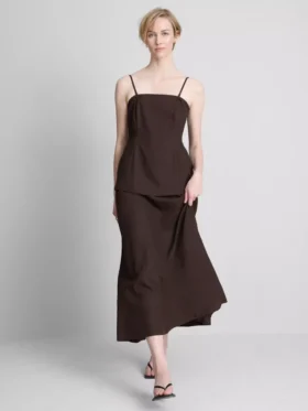 The edit linen-blend tiered midi dress