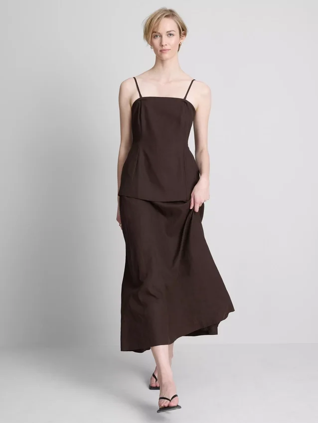 The edit linen-blend tiered midi dress The edit linen-blend tiered midi dress