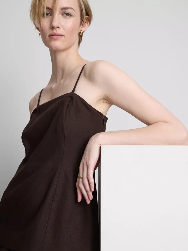 The edit linen-blend tiered midi dress The edit linen-blend tiered midi dress