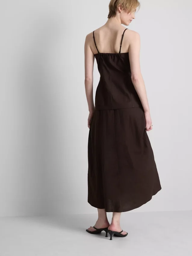 The edit linen-blend tiered midi dress The edit linen-blend tiered midi dress