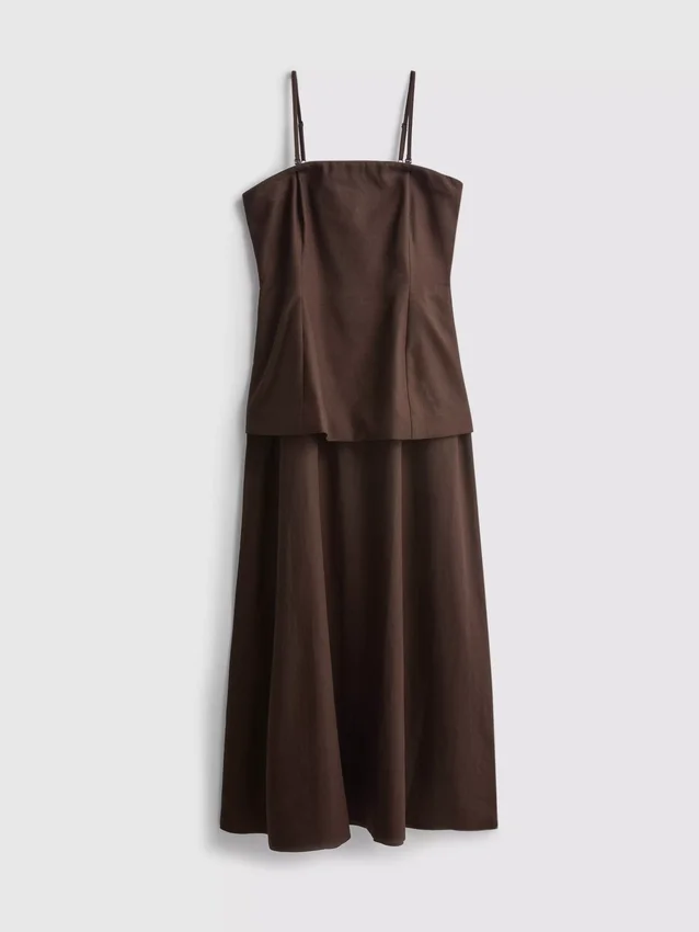The edit linen-blend tiered midi dress The edit linen-blend tiered midi dress