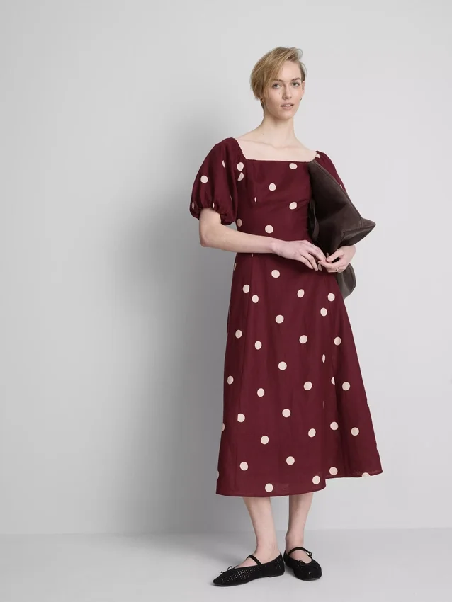 The edit linen puff-sleeve midi dress The edit linen puff-sleeve midi dress