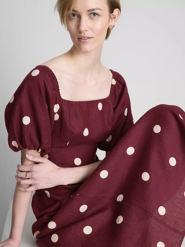 The edit linen puff-sleeve midi dress The edit linen puff-sleeve midi dress