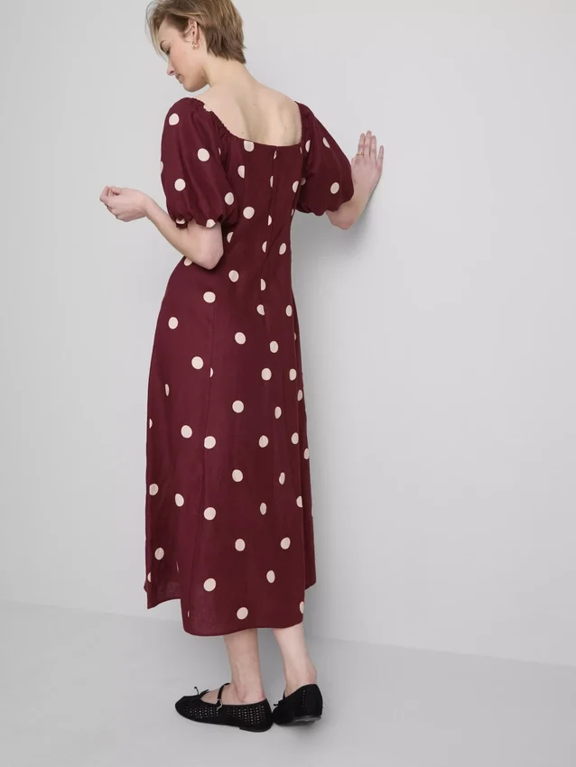 The edit linen puff-sleeve midi dress The edit linen puff-sleeve midi dress