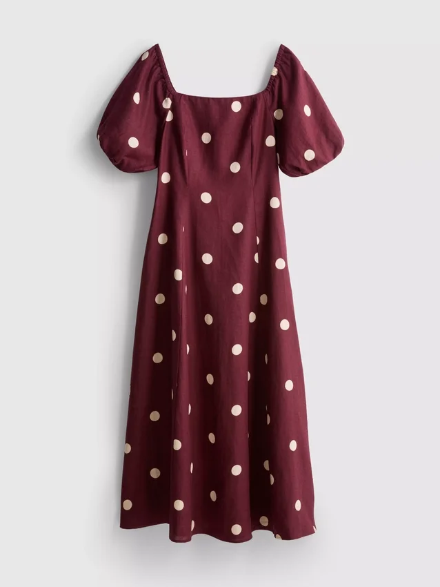 The edit linen puff-sleeve midi dress The edit linen puff-sleeve midi dress