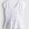 The edit poplin shirred v-neck top