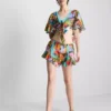 Tropical printed cropped tie shirt Tropical printed cropped tie shirt