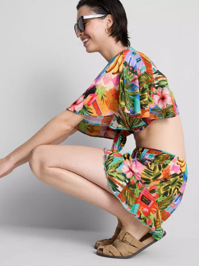 Tropical printed frill shorts Tropical printed frill shorts