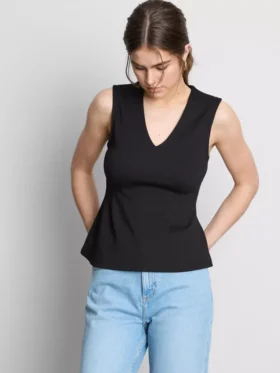 V-neck peplum sleeveless top